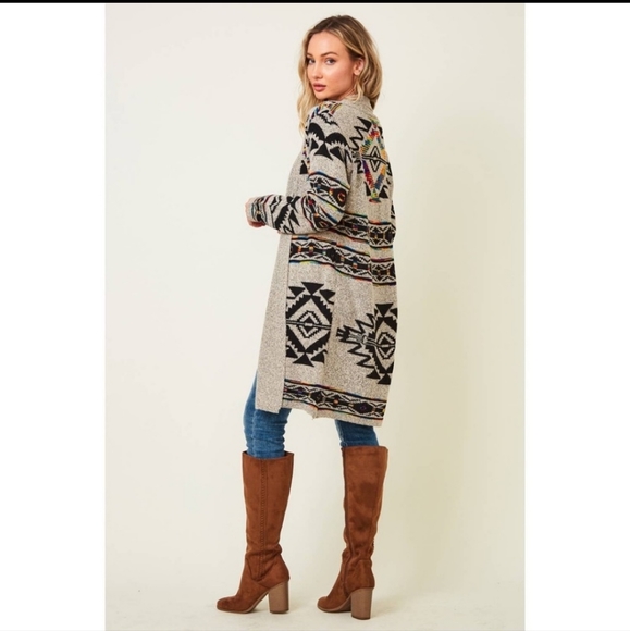 New Boho Aztec Print Cardigan Sweater - Picture 2 of 5